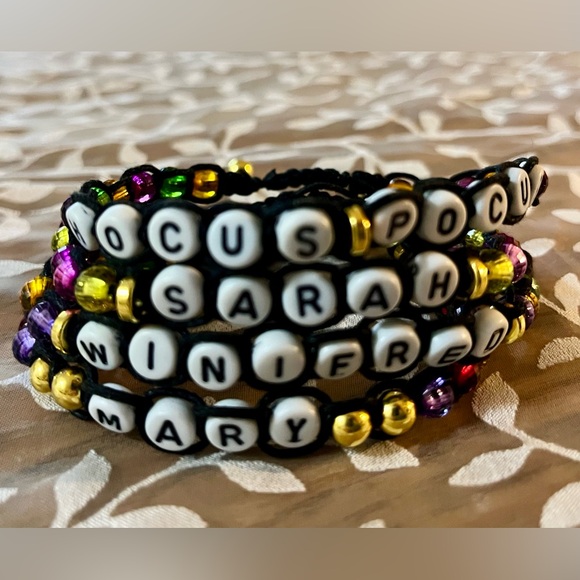 Set of 4 Handmade HOCUS POCUS Themed Beaded Bracelets - Adjustable Size - Picture 2 of 8